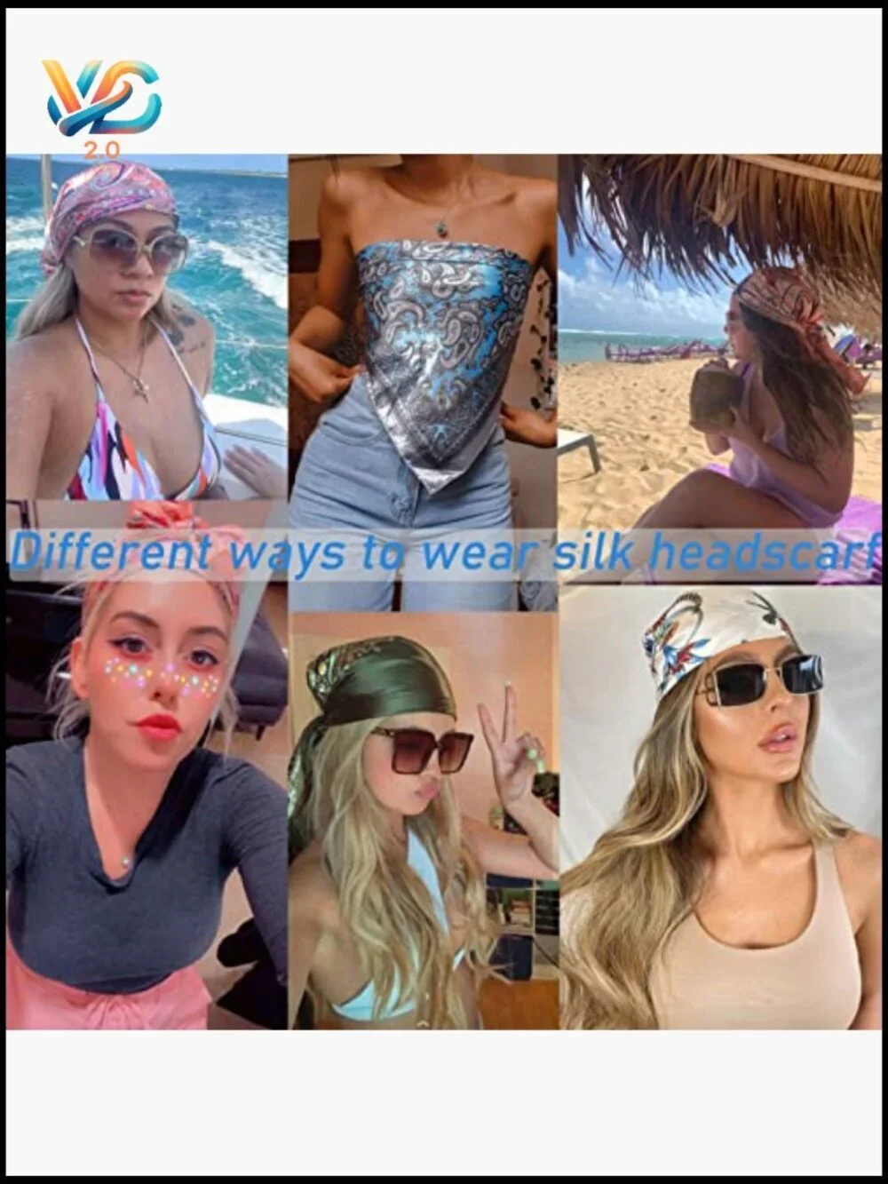 Large Satin Hair Scarf Wrap for Women Head Bandana Sleeping Multi-Way Use